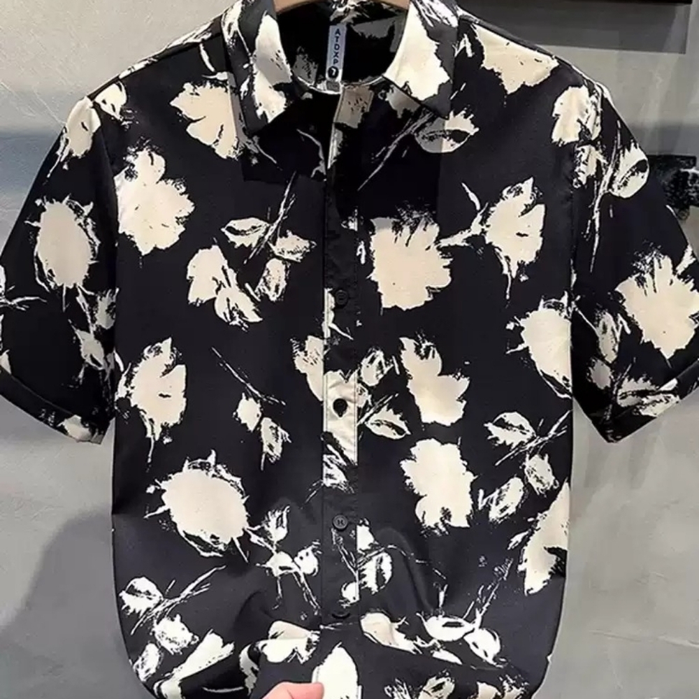 Black Abstract Floral Print Shirt